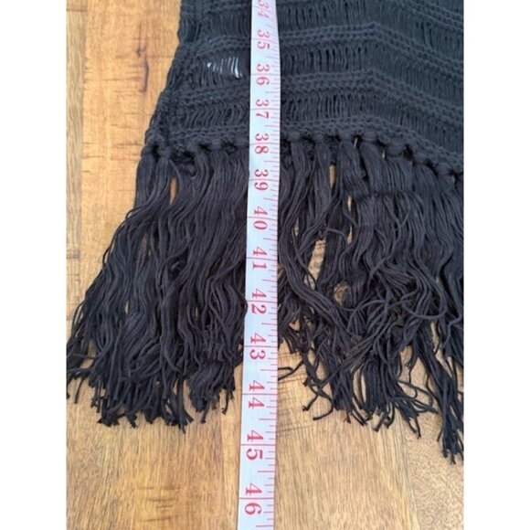 525 Fringe Dress Black XS S Open Knit Crochet Tassel Hem See-Through whimsigoth - Picture 8 of 16